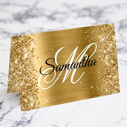 Glittery Gold Fancy Monogram Place Cards
