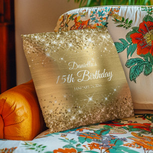 Glittery Gold Foil 15th Birthday Throw Pillow