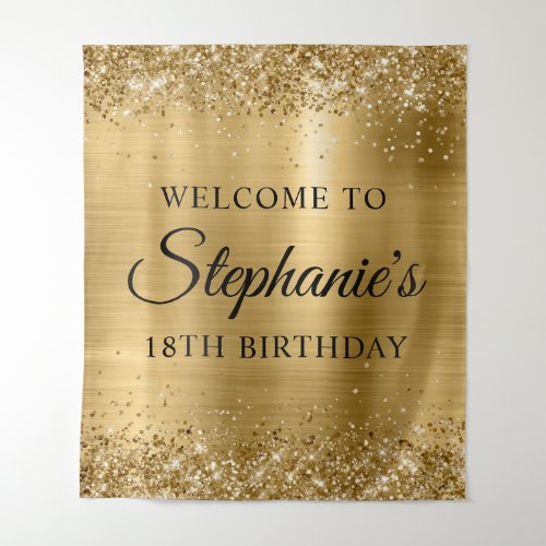 Glittery Gold Foil 18th Birthday Party Welcome Tapestry