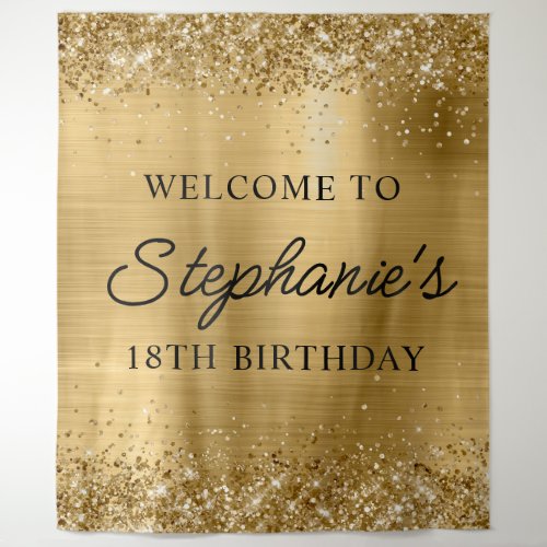 Glittery Gold Foil 18th Birthday Script Welcome Tapestry