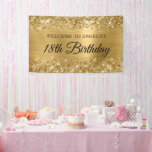 Glittery Gold Foil 18th Birthday Welcome Banner<br><div class="desc">A modern elegant calligraphy with a modern all caps style font in black.
Create your own milestone 18th birthday party celebration welcome sign for your friend.
The background features a faux sparkly gold glitter on the top edge with a metallic golden yellow brushed metal ombre foil digital art graphic.</div>