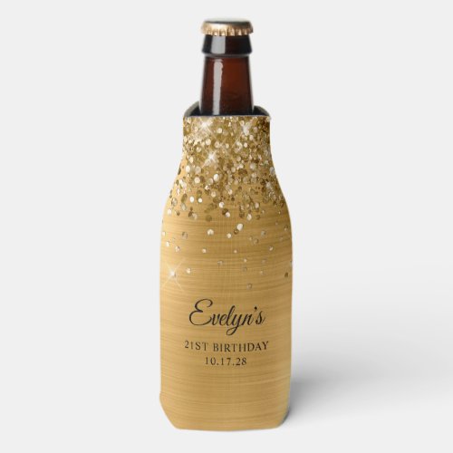 Glittery Gold Foil 21st Birthday Bottle Cooler