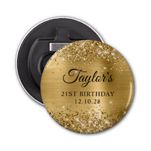 Glittery Gold Foil 21st Birthday Bottle Opener
