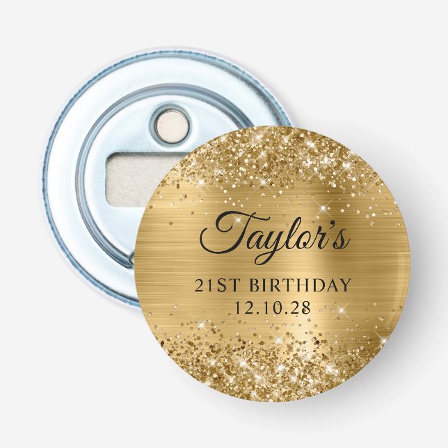 Glittery Gold Foil 21st Birthday Bottle Opener (Front)