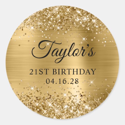 Glittery Gold Foil 21st Birthday Classic Round Sticker