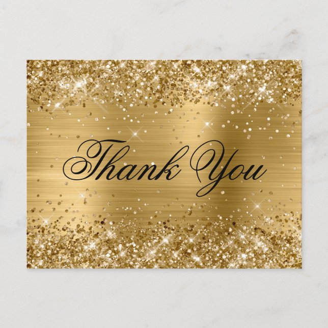 Glittery Gold Foil 21st Birthday Fancy Thank You Postcard (Front)