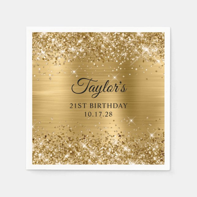 Glittery Gold Foil 21st Birthday Napkins (Front)
