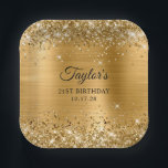 Glittery Gold Foil 21st Birthday Paper Plates<br><div class="desc">Create your own 21st birthday party small square paper plates.
Girly faux sparkly gold glitter over a faux golden yellow brushed metal style ombre foil.
Customize the font styles to create your own design for her special celebration.
A classic elegant calligraphy paired with an all caps serif font.</div>