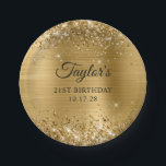 Glittery Gold Foil 21st Birthday Paper Plates<br><div class="desc">Create your own 21st birthday party small round paper plates. Girly faux sparkly gold glitter over a faux golden yellow brushed metal style ombre foil. Customize the font styles to create your own favor sticker design for her special celebration. A classic elegant calligraphy paired with an all caps serif font....</div>