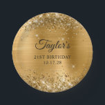 Glittery Gold Foil 21st Birthday Paper Plates<br><div class="desc">Create your own 21st birthday party small round paper plates. Girly faux sparkly gold glitter over a faux golden yellow brushed metal style ombre foil. Customize the font styles to create your own favor sticker design for her special celebration. A classic elegant calligraphy paired with an all caps serif font....</div>