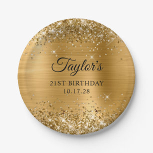 Glittery Gold Foil 21st Birthday Paper Plates