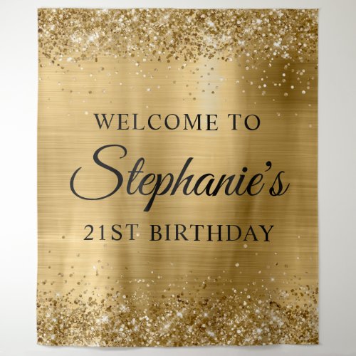 Glittery Gold Foil 21st Birthday Party Welcome Tapestry