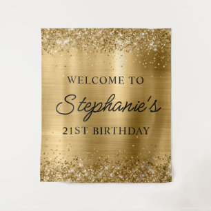 Glittery Gold Foil 21st Birthday Script Welcome Tapestry