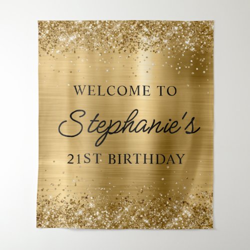 Glittery Gold Foil 21st Birthday Script Welcome Tapestry