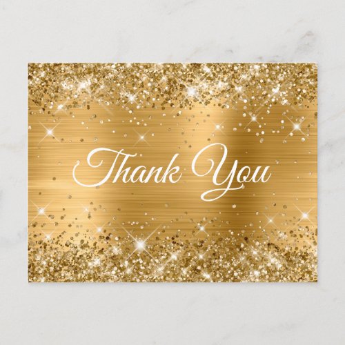 Glittery Gold Foil 21st Birthday Thank You Postcard