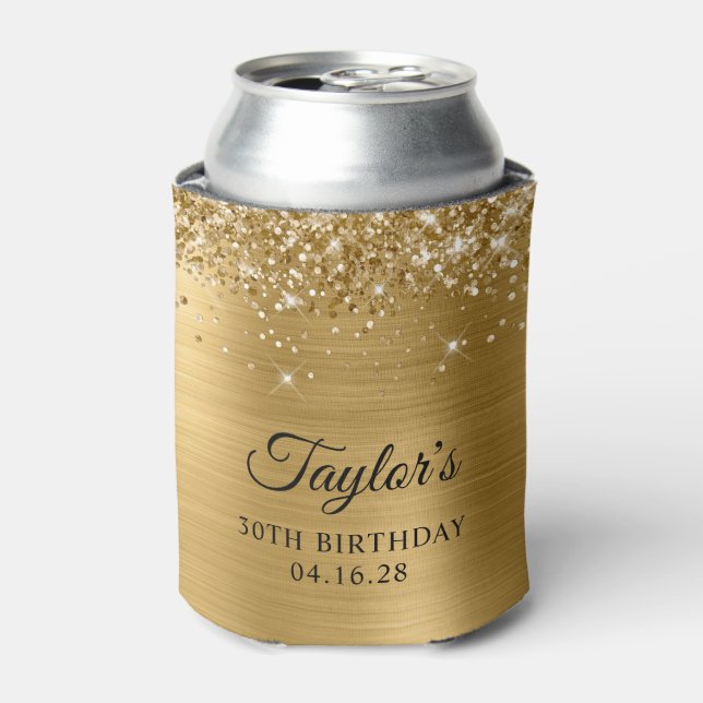 Glittery Gold Foil 30th Birthday Can Cooler (Can Front)