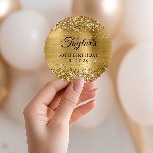 Glittery Gold Foil 30th Birthday Classic Round Sticker