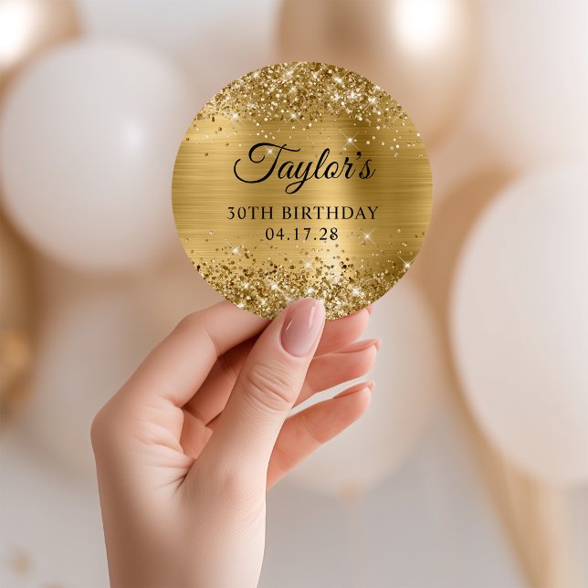 Glittery Gold Foil 30th Birthday Classic Round Sticker (Glittery Gold Foil 30th Birthday Classic Round Sticker)
