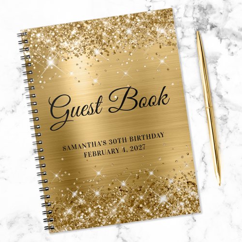 Glittery Gold Foil 30th Birthday Guestbook Notebook