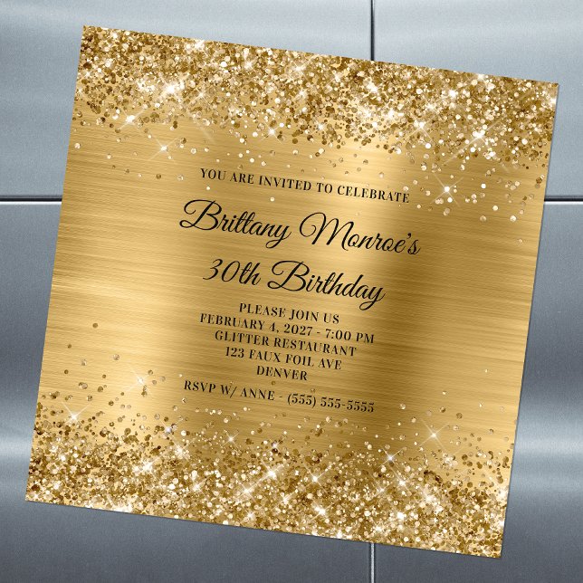 Glittery Gold Foil 30th Birthday Magnetic Invitation (Creator Uploaded)