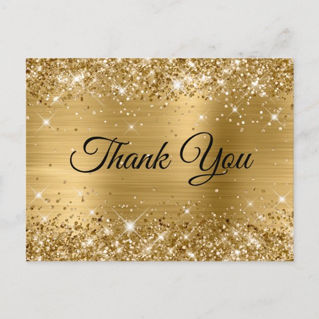 Glittery Gold Foil 30th Birthday Thank You Postcard (Front)