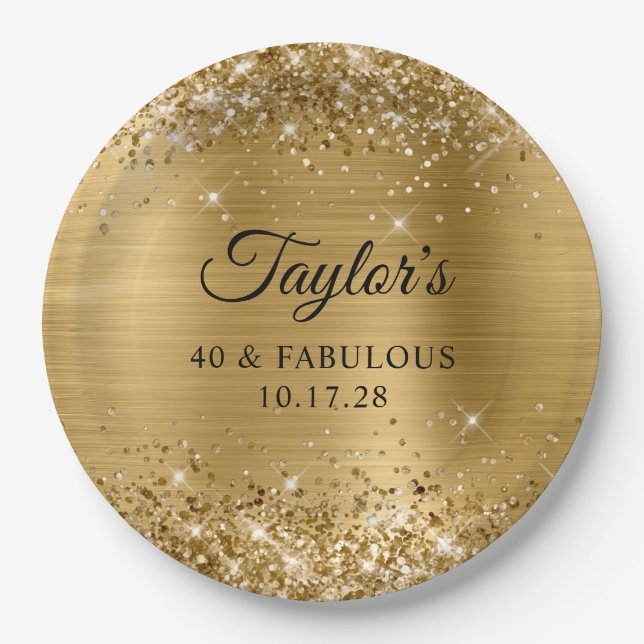 Glittery Gold Foil 40 & Fabulous Paper Plates (Front)