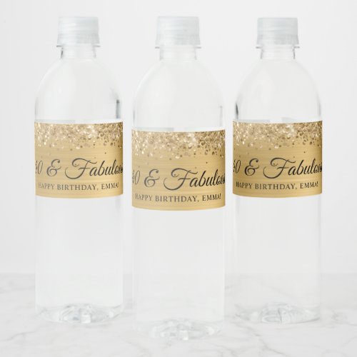 Glittery Gold Foil 40  Fabulous Water Bottle Label