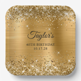 Glittery Gold Foil 40th Birthday Paper Plates