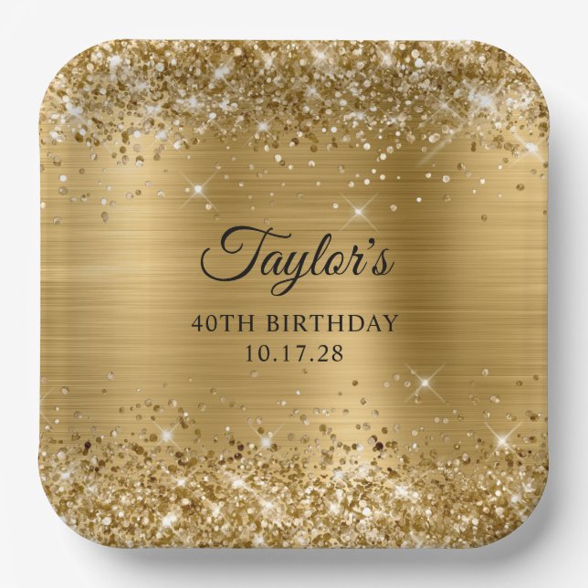 Glittery Gold Foil 40th Birthday Paper Plates (Front)
