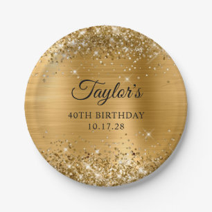 Glittery Gold Foil 40th Birthday Paper Plates