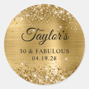 Glittery Gold Foil 50 & Fabulous Classic Round Sticker