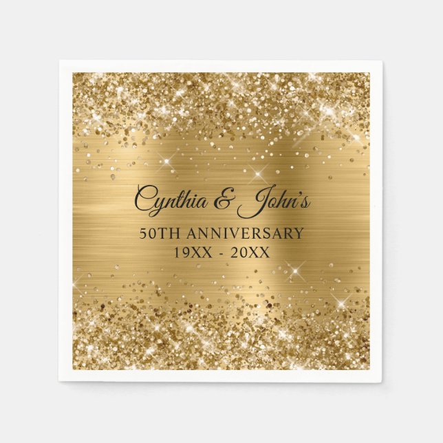 Glittery Gold Foil 50th Anniversary Napkins (Front)
