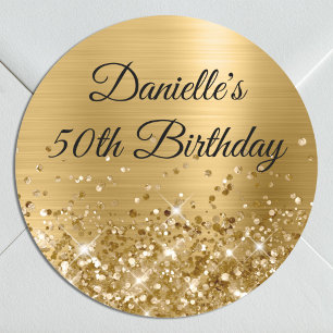 Glittery Gold Foil 50th Birthday Classic Round Sticker