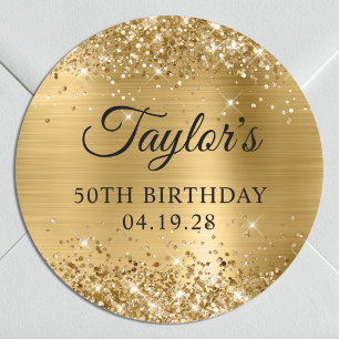 Glittery Gold Foil 50th Birthday Classic Round Sticker