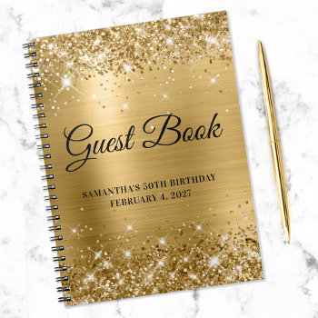 Glittery Gold Foil 50th Birthday Guestbook Notebook by annaleeblysse at Zazzle