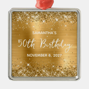Glittery Gold Foil 50th Birthday Metal Ornament