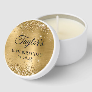 Glittery Gold Foil 50th Birthday Mini Candle Favors