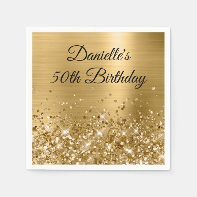 Glittery Gold Foil 50th Birthday Napkins (Front)