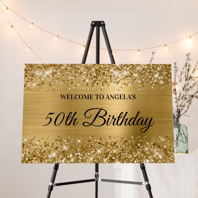 Glittery Gold Foil 50th Birthday Welcome Foam Board (In Situ (Stand))