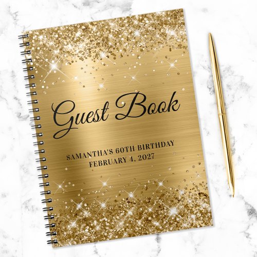 Glittery Gold Foil 70th Birthday Guestbook Notebook