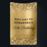 Glittery Gold Foil 70th Birthday Vertical Banner<br><div class="desc">A modern elegant calligraphy with a modern all caps style font with a vertical format. Create your own milestone seventieth - 70th birthday party celebration welcome sign for your friend. The background features a faux sparkly gold glitter with a brushed metal style foil digital art graphic. All the sparkle, glitter...</div>
