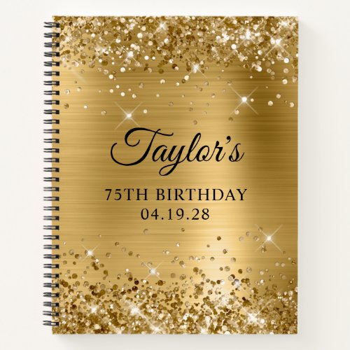 Glittery Gold Foil 75th Birthday Guest Notebook