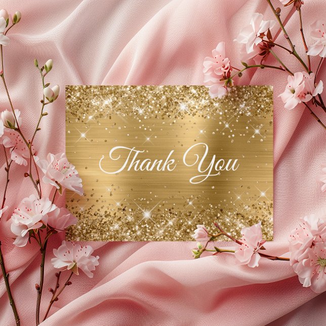 Glittery Gold Foil 75th Birthday Thank You Postcard (Glittery Gold Foil 75th Birthday Thank You Postcard)