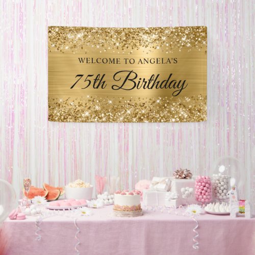 Glittery Gold Foil 75th Birthday Welcome Banner