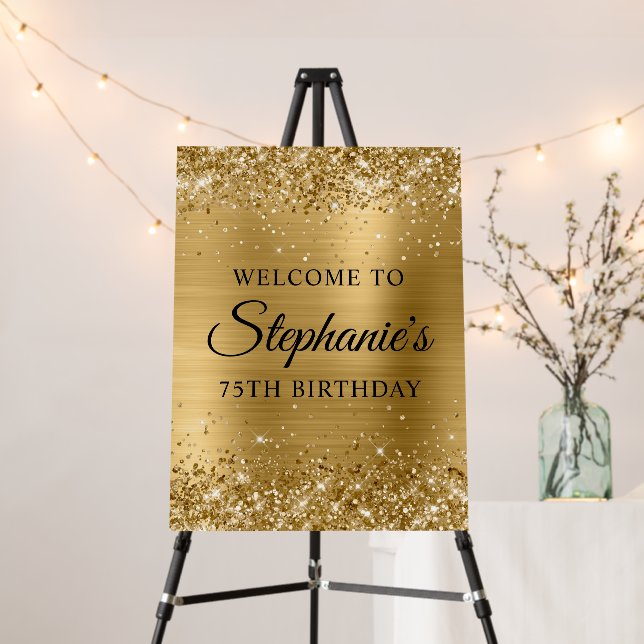 Glittery Gold Foil 75th Birthday Welcome Foam Board (In Situ (Stand))