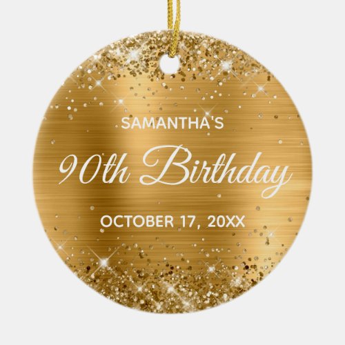 Glittery Gold Foil 90th Birthday Ceramic Ornament