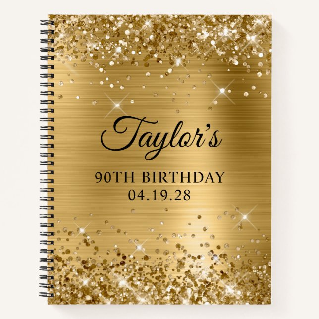 Glittery Gold Foil 90th Birthday Guest Notebook (Front)