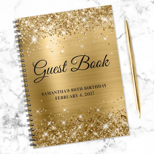 Glittery Gold Foil 90th Birthday Guestbook Notebook