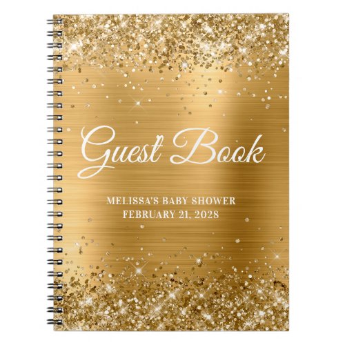 Glittery Gold Foil Baby Shower Guestbook Notebook