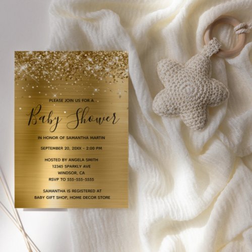 Glittery Gold Foil Baby Shower Invitation